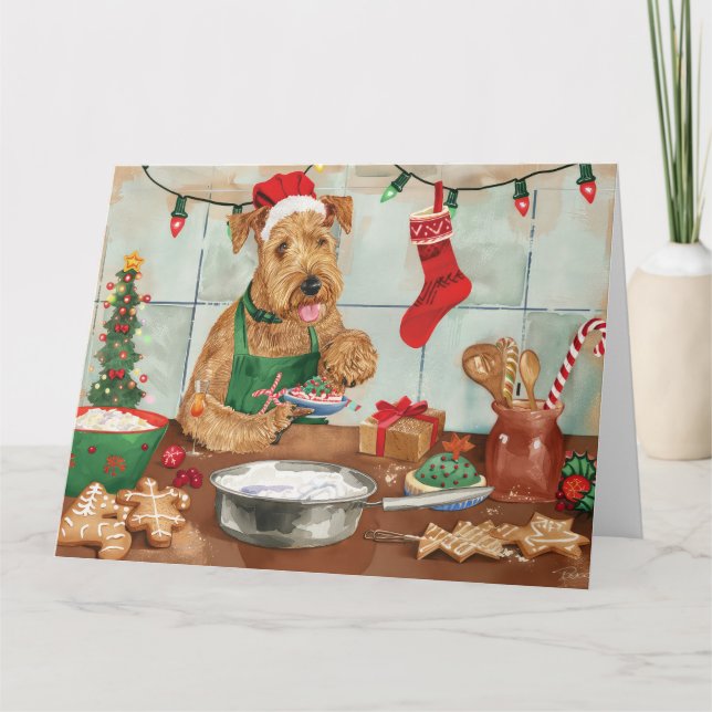 Airedale Terrier Holiday Baking: Festive Christmas Card (Front)