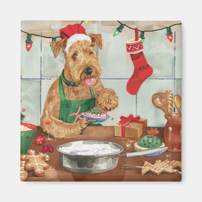 Airedale Terrier Holiday Baking: Festive Christmas Magnet (Front)