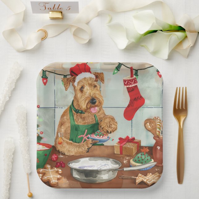 Airedale Terrier Holiday Baking: Festive Christmas Paper Plate (Wedding)