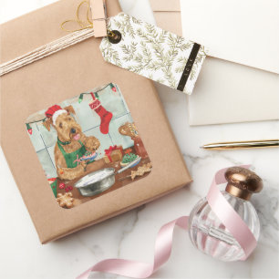 Airedale Terrier Holiday Baking: Festive Christmas Square Sticker
