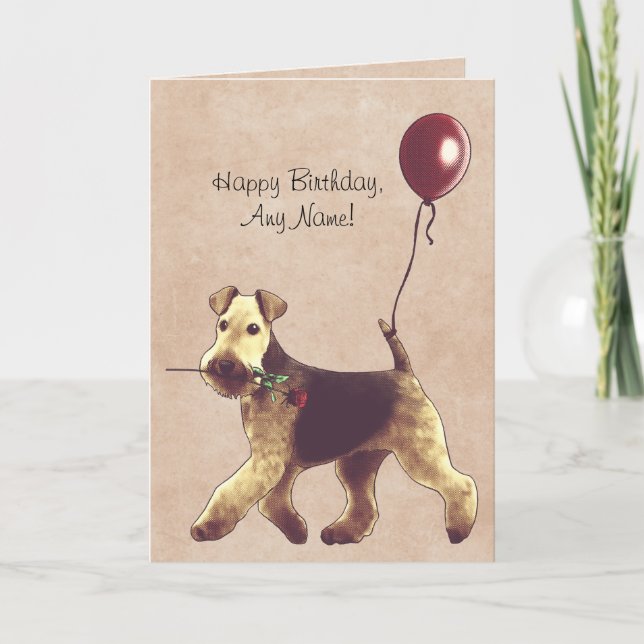 Airedale Terrier Illustrated Birthday Card (Front)