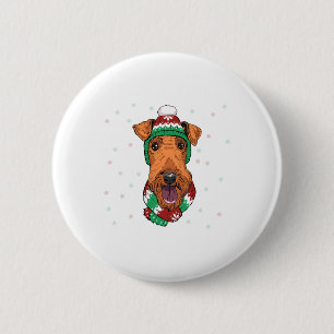 Airedale Terrier in christmas hat     2 Inch Round Button