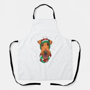 Airedale Terrier in christmas hat Apron