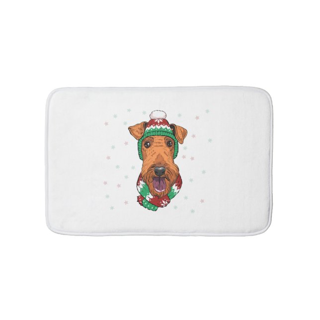 Airedale Terrier in christmas hat     Bath Mat (Front)