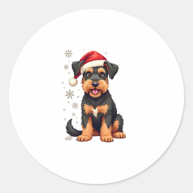 Airedale Terrier in christmas hat     Classic Round Sticker (Front)