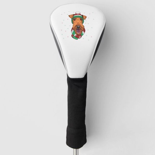 Airedale Terrier in christmas hat     Golf Head Cover (Front)