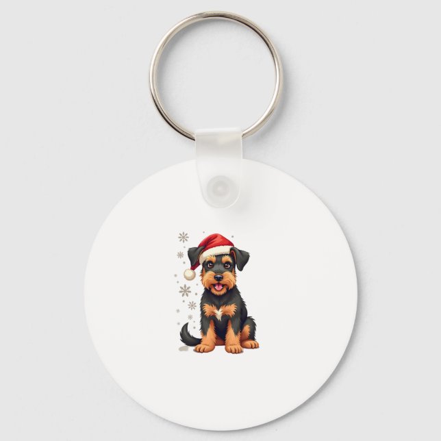 Airedale Terrier in christmas hat     Keychain (Front)