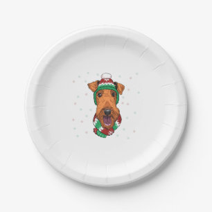 Airedale Terrier in christmas hat Paper Plate