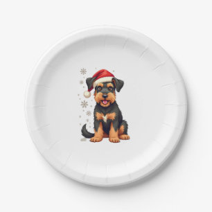 Airedale Terrier in christmas hat Paper Plate