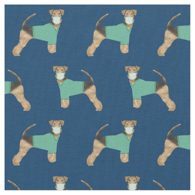 Airedale Terrier in scrubs navy Fabric (Close Up)