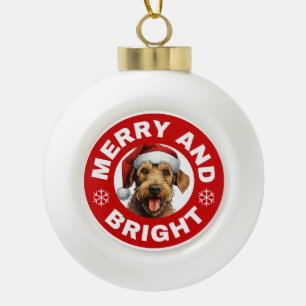 Airedale Terrier Merry And Bright Ceramic Ball Christmas Ornament