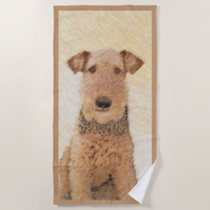 Airedale Terrier Painting - Cute Original Art Beach Towel
