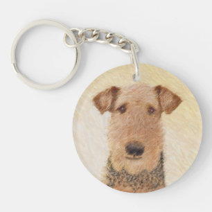 Airedale Terrier Painting - Cute Original Art Keychain