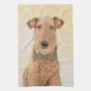 Airedale Terrier Painting - Cute Original Art Kitchen Towel