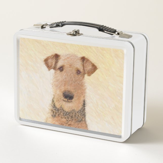 Airedale Terrier Painting - Cute Original Art Metal Lunch Box (Front)