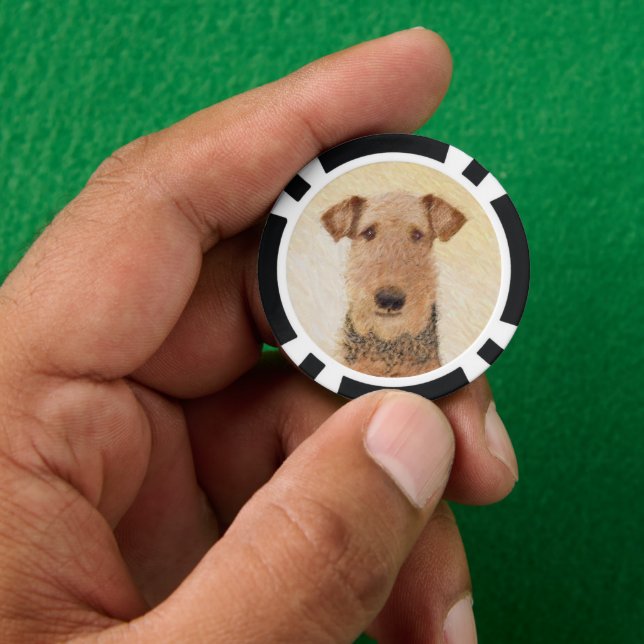 Airedale Terrier Painting - Cute Original Art Poker Chips (Hand)