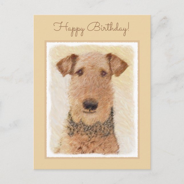 Airedale Terrier Painting - Cute Original Art Postcard (Front)