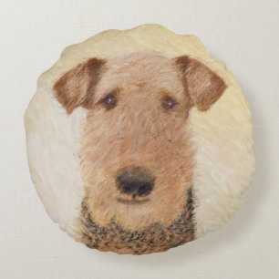 Airedale Terrier Painting - Cute Original Art Round Pillow
