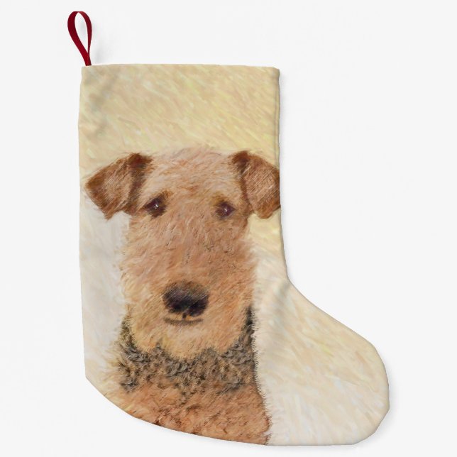 Airedale Terrier Painting - Cute Original Art Small Christmas Stocking (Front)