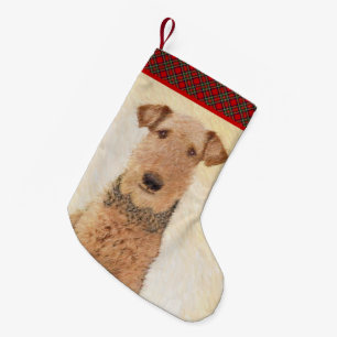 Airedale Terrier Painting - Cute Original Art Small Christmas Stocking