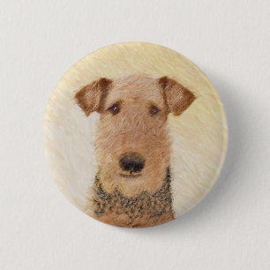 Airedale Terrier Painting - Cute Original Dog Art 2 Inch Round Button