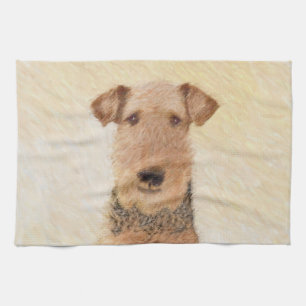 Airedale Terrier Painting - Cute Original Dog Art Kitchen Towel