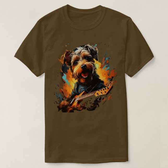 Airedale Terrier Playing Guitar T-Shirt (Design Front)