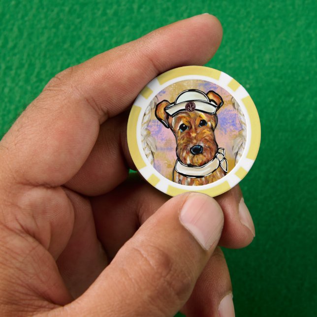 AIREDALE TERRIER   POKER CHIPS (Hand)