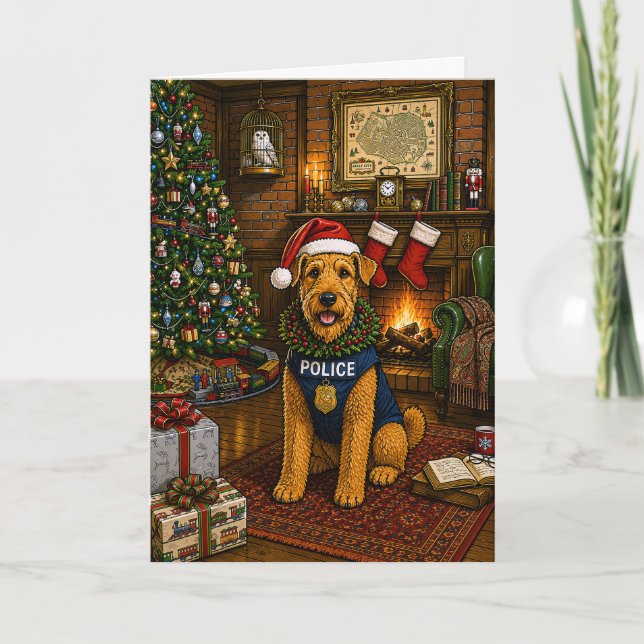 Airedale Terrier Police Holiday Card (Front)