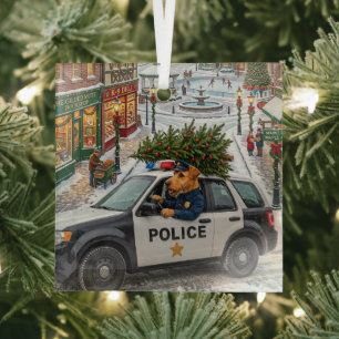 Airedale Terrier Police Holiday Glass Ornament