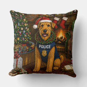 Airedale Terrier Police Holiday Throw Pillow