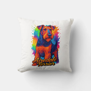 Airedale Terrier Pop Art Illustration Colourful Throw Pillow