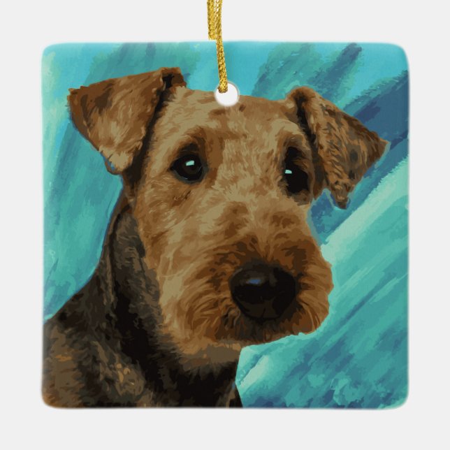 Airedale Terrier Portrait Ceramic Ornament (Front)
