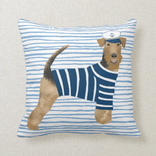Airedale Terrier Sailor Nautical Dog Throw Pillow