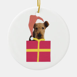 Airedale Terrier Santa Hat Ornament