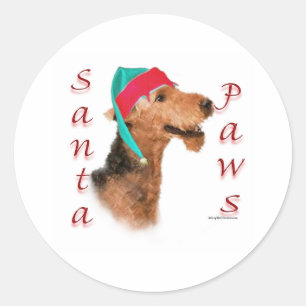 Airedale Terrier Santa Paws Classic Round Sticker