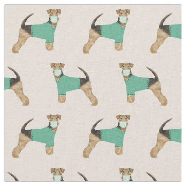 Airedale Terrier scrubs dog tan Fabric (Close Up)