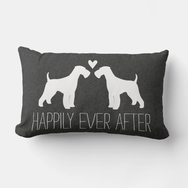 Airedale Terrier Silhouettes with Heart and Text Lumbar Pillow (Front)