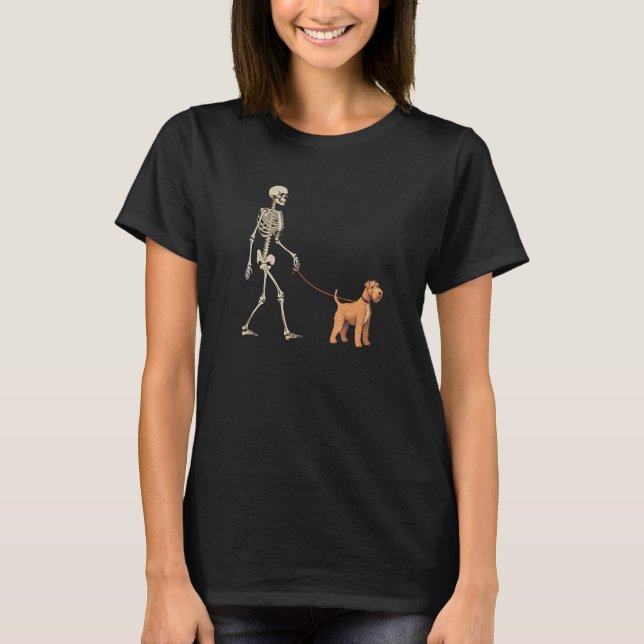 Airedale Terrier Skeleton Dog Walking Halloween Do T-Shirt (Front)