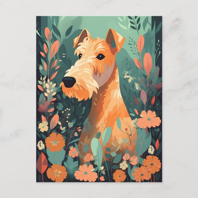 Airedale Terrier Spring Flowers Dog Lover Art Postcard (Front)