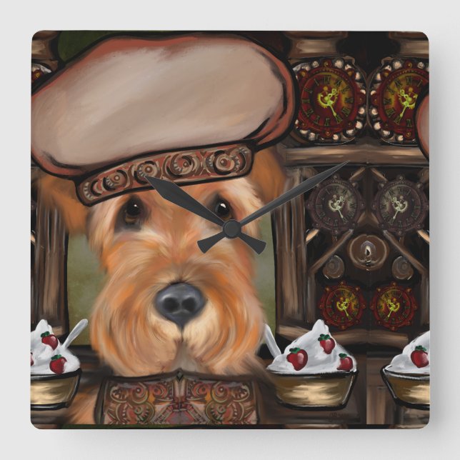 AIREDALE TERRIER SQUARE WALL CLOCK (Front)