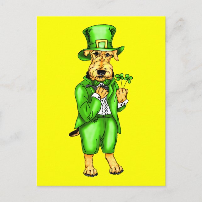 Airedale Terrier St. Patrick's Day Leprechaun Postcard (Front)