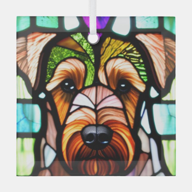Airedale Terrier "Stained Glass"  Glass Ornament (Front)