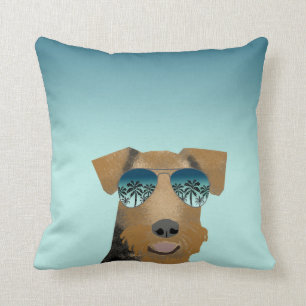Airedale Terrier sunglasses tropical summer dog Throw Pillow