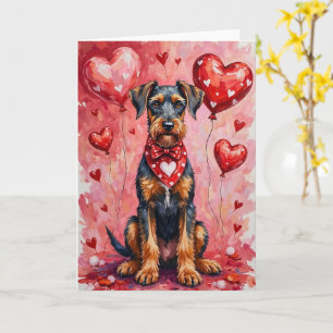 Airedale Terrier Valentine’s Day Dog with Hearts Card