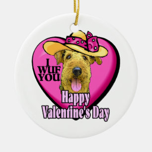 Airedale Terrier Valentines Day Ceramic Ornament
