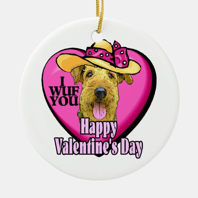 Airedale Terrier Valentines Day Ceramic Ornament (Front)