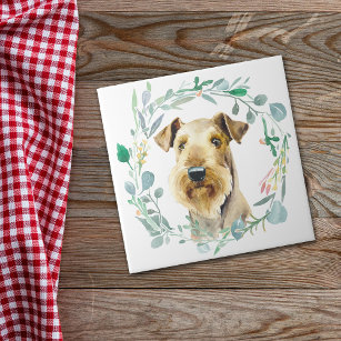 Airedale Terrier Watercolor Wreath Ceramic Tile
