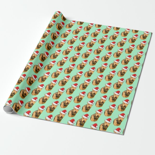 Airedale Terrier wearing a Santa Hat  Wrapping Paper (Unrolled)