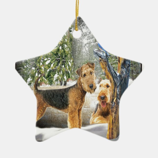 Airedale Terrier Winter Day gifts Ceramic Ornament (Front)